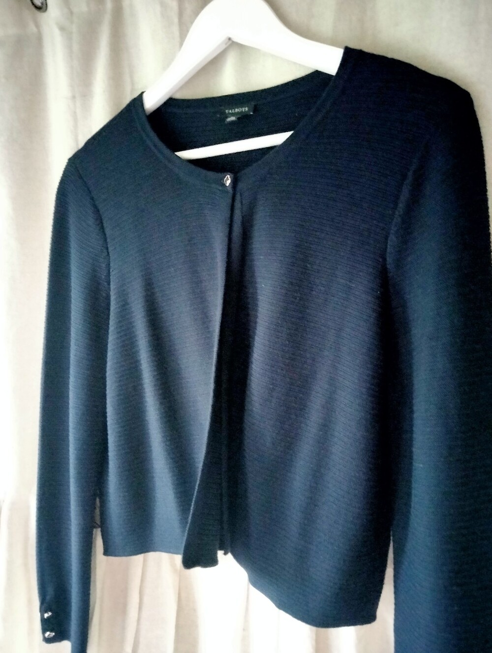Talbots Dark Navy Ribbed Knit Open-Front Cardigan